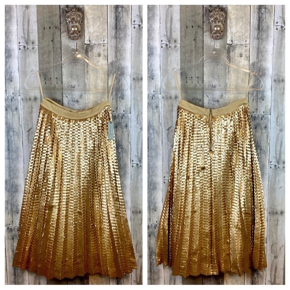 NWT Anthropologie Maeve Natalia Sequined Midi Skirt in Gold Size Small Petite. - Picture 12 of 16